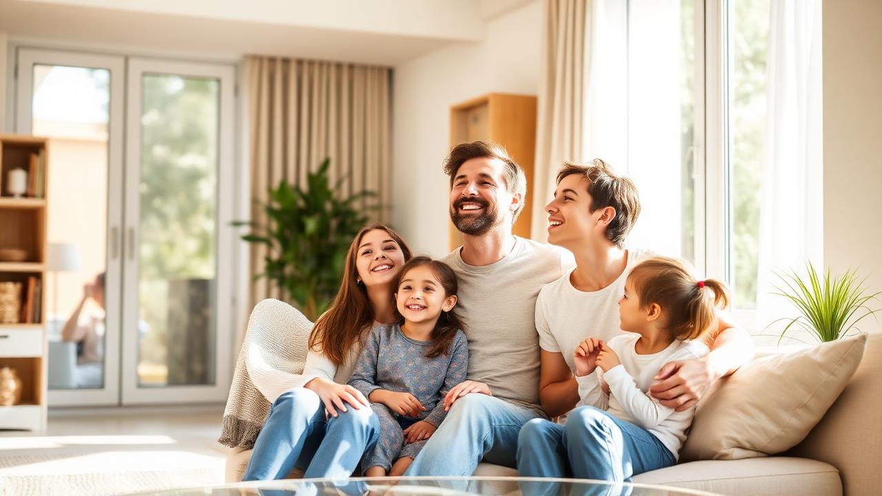 Happy family enjoying clean air at home